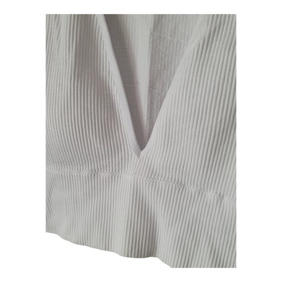 Women's Stretch White Tank Seamless Ribbed Crop Top Deep V-Neck Chest Size 30" - Picture 2 of 10